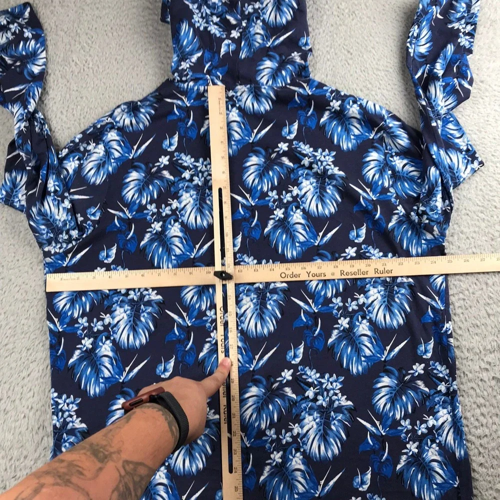 Polo Ralph Lauren Hooded T-Shirt Mens XL Blue Tropical Floral Palm Print Hoodie